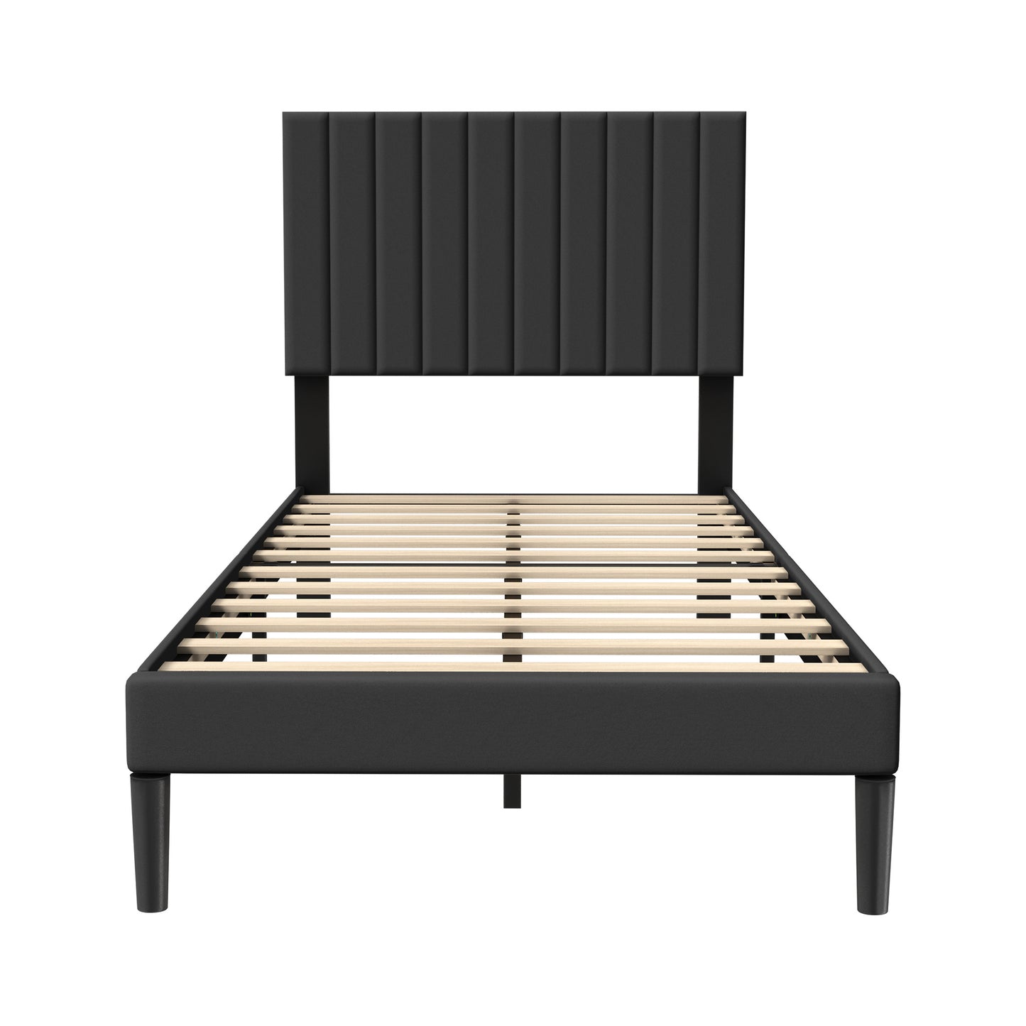 Bedframe – Logeerbed – Metalen Bed – Bedframe Met Hoofdeinde – Stalen Bed – Modern Design – Flanellen Hoofdeinde – 12 Lattenbodem – Draagkracht 300 kg – 90x200 cm – Zwart