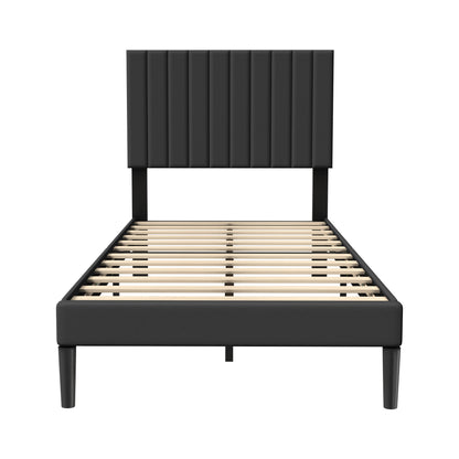 Bedframe – Logeerbed – Metalen Bed – Bedframe Met Hoofdeinde – Stalen Bed – Modern Design – Flanellen Hoofdeinde – 12 Lattenbodem – Draagkracht 300 kg – 90x200 cm – Zwart