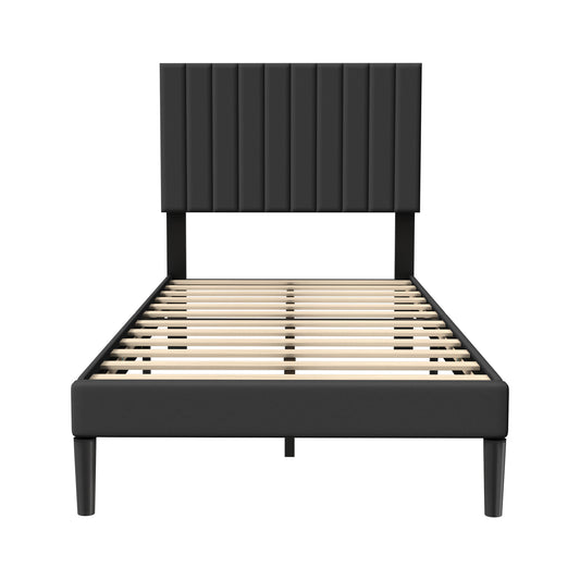 Bedframe – Logeerbed – Metalen Bed – Bedframe Met Hoofdeinde – Stalen Bed – Modern Design – Flanellen Hoofdeinde – 12 Lattenbodem – Draagkracht 300 kg – 90x200 cm – Zwart