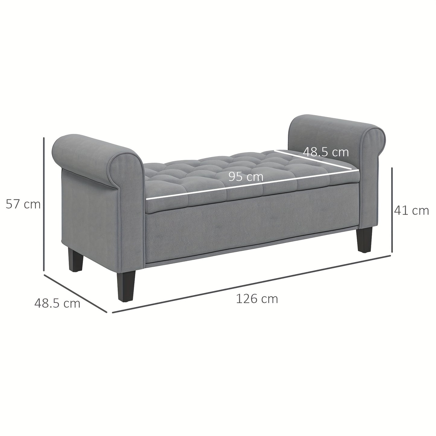 Opbergbankje – Zitbank – Halbank – Opbergkist – Opbergbox – Gestoffeerd Velvet – 120 kg Draagvermogen – 126x48,5x47 cm Grijs