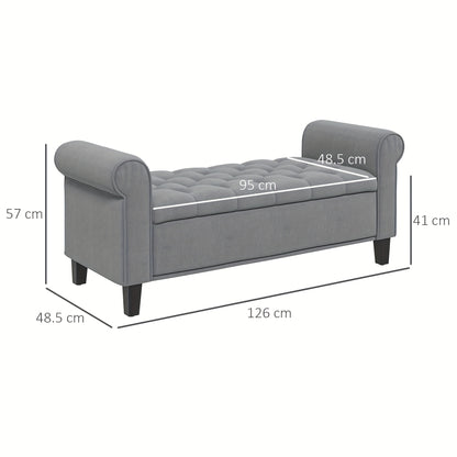Opbergbankje – Zitbank – Halbank – Opbergkist – Opbergbox – Gestoffeerd Velvet – 120 kg Draagvermogen – 126x48,5x47 cm Grijs