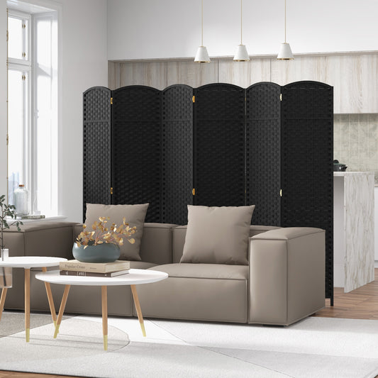 Kamerscherm – Kamerscheider – Ruimteverdeler – Vouwscherm – Privacy Scherm – 6 Paneel – Handgeweven Textuur – Stevig Houten Frame – 170 cm Hoog – Zwarte Variant