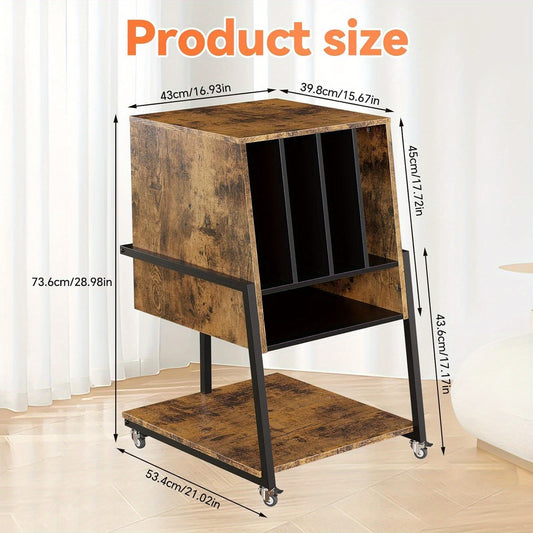 Bijzettafel – Sidetable – Nachttafeltje – Opbergmeubel – Platenkast – Vintage Bruin – 4 Vak Compartimenten – Draagkracht 140 kg