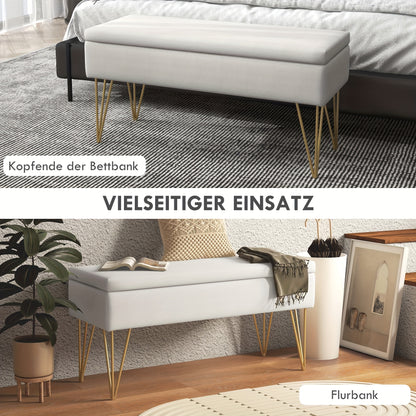 Opbergbank – Opbergbench – Slaapkamerbank – Poef – Zitbank – Linnenlook Bekleding – Stevig Metalen Frame – 100 x 40 x 49 cm – Crèmekleur