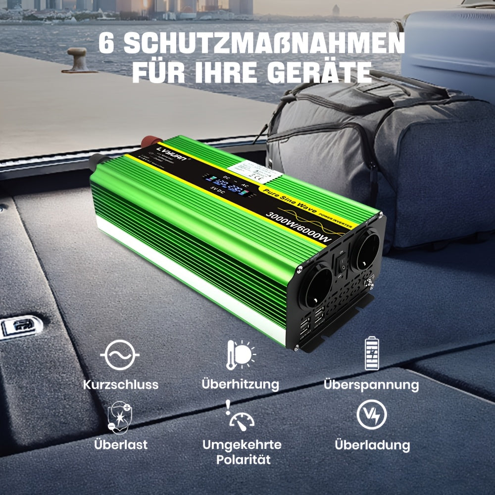 Omvormer – Spanningsomvormer – Stroomomvormer – DC naar AC Converter – Power Inverter – 3000W Continu Vermogen – Pure Sinusgolf Met LCD Display & Afstandsbediening