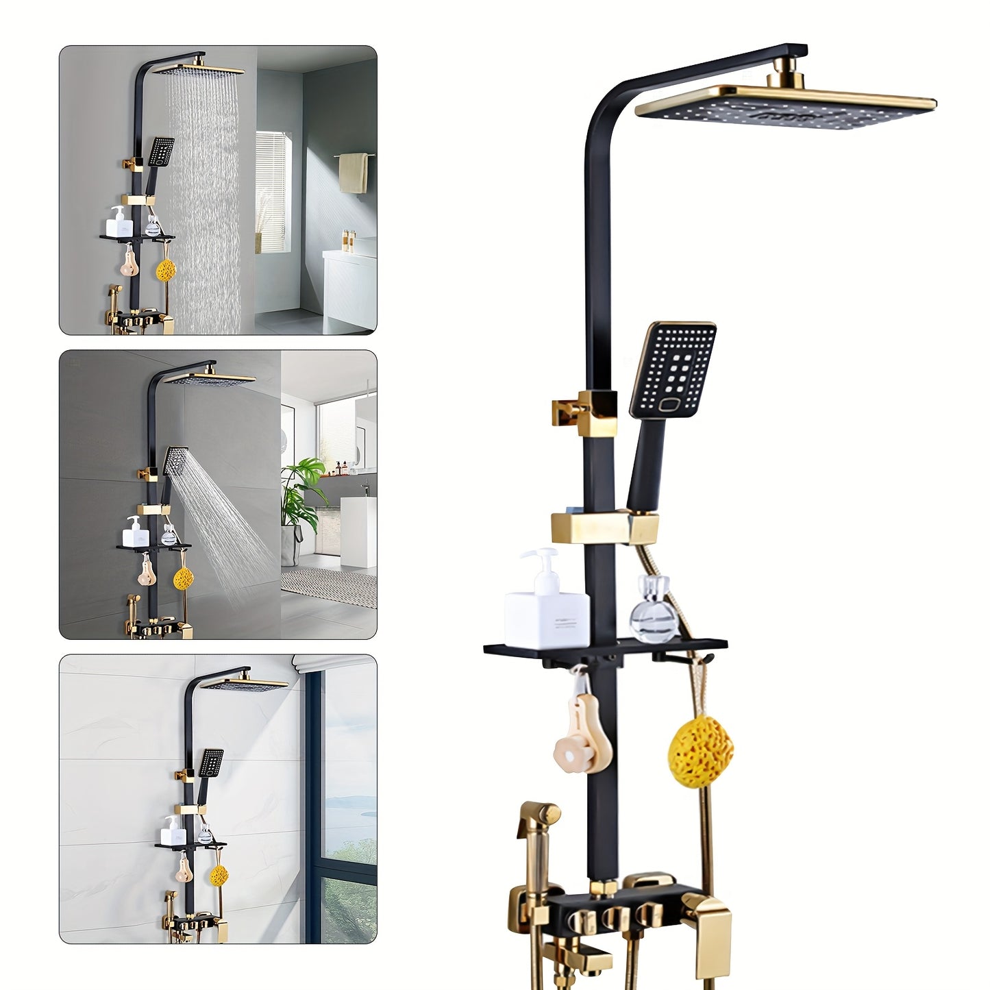 Regendouchekop – Regendouche – Douchekop – Hoofddouche – Handdouche – Thermostatisch – Koper & RVS – Mat Goud