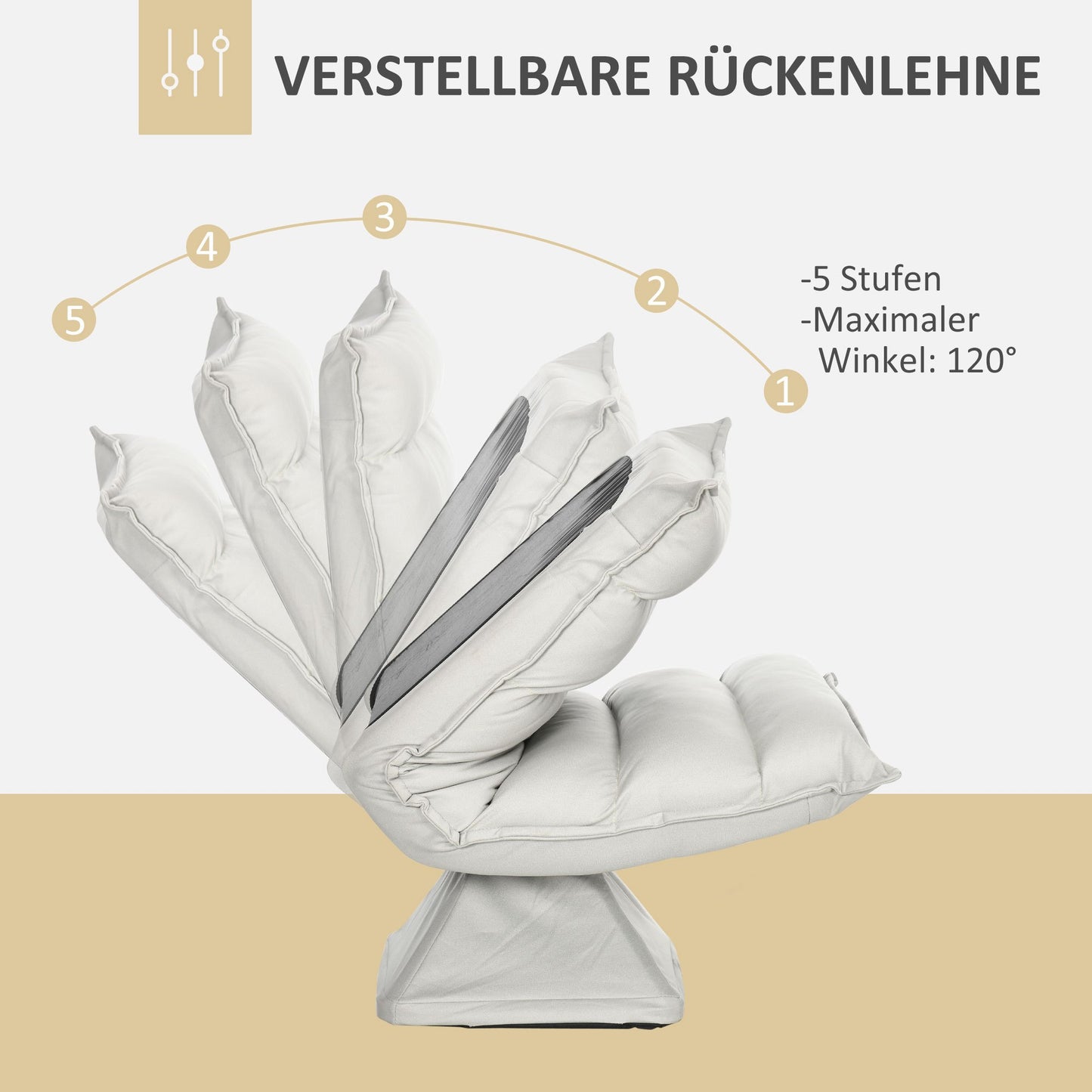 Vloersofa – Vloerstoel – Meditatiestoel – Relaxfauteuil – Loungefauteuil – Verstelbare Rugleuning – Draaibare Zitting – Microvezel Bekleding – Lichtgrijs – 62x70x95 cm