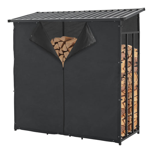 Houtopslag Buiten – Houtrek Buiten – Brandhoutopslag – Houtberging – Open Haard Houtdrager – Waterdichte Cover – Gegalvaniseerd Stalen Frame – 185x180x70 cm
