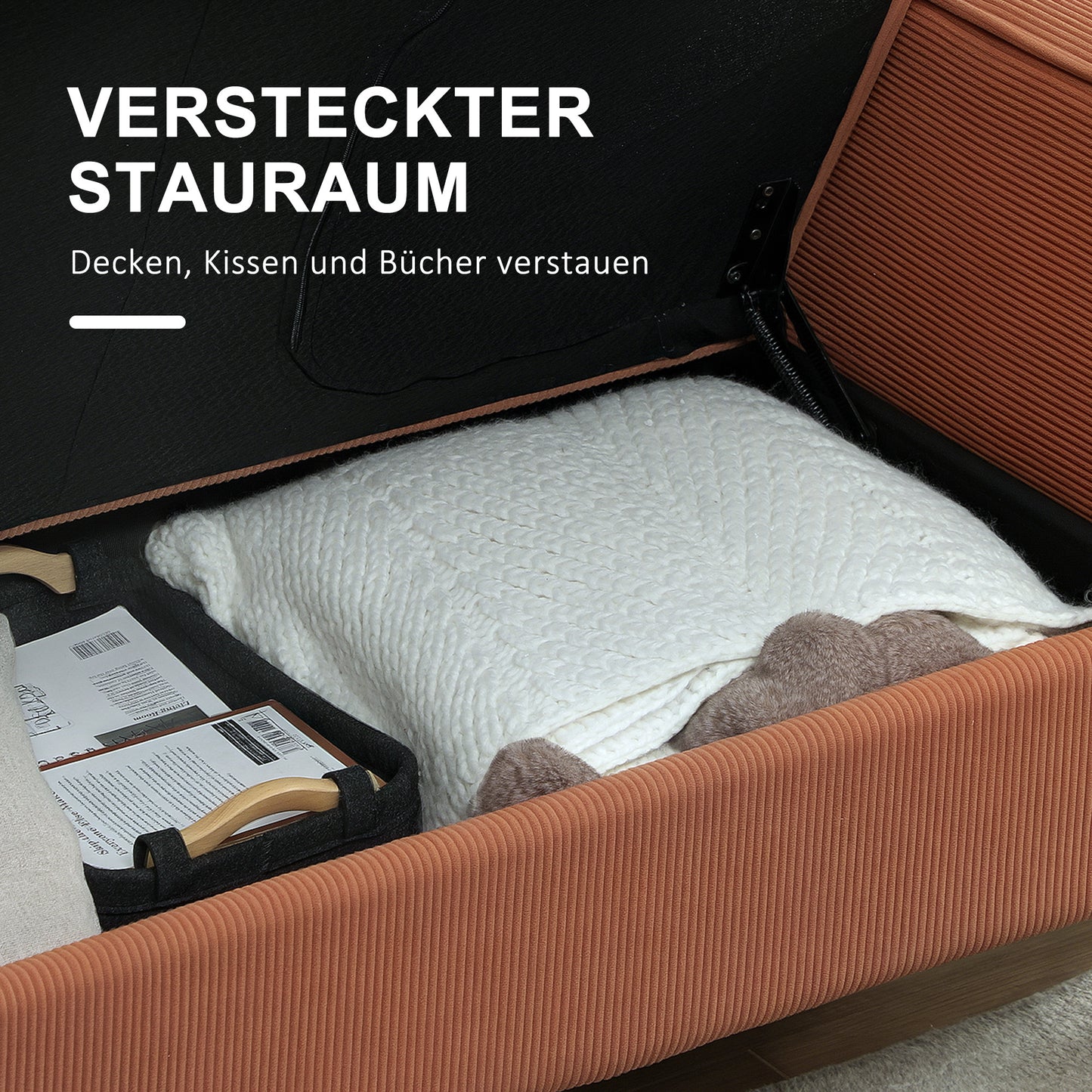 2-zitsbank – tweezitsbank – loveseat – kleine bank – canapé – met bergruimte en armleuningen – roze corduroy stof – massief houten frame – 117x63x79 cm