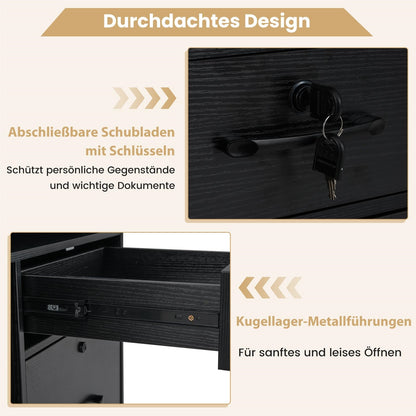 Rollende Opbergkast – Mobiele Ladenkast – Office Organizer – Printerstandaard – Rolcontainer – 4 Lade Met Slot – Verstelbare Plank – Zwart