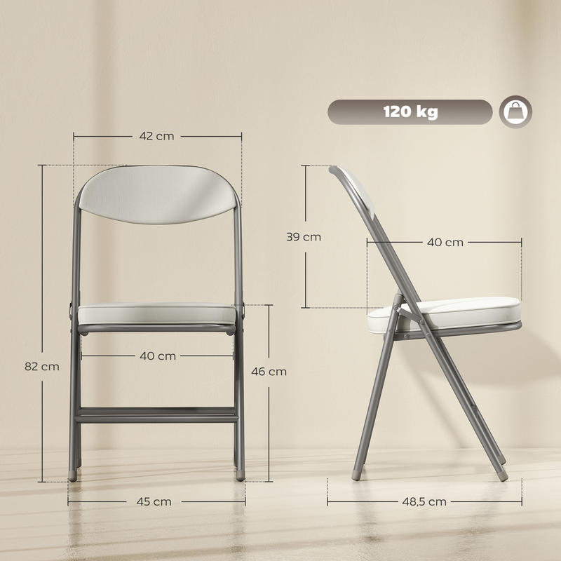 4Er-Set Gepolsterte Klappstühle, Faltbare Stühle Mit Cordbezug, Rückenlehne, Metallrahmen, Cremeweiß, Faltbarer, Tragbarer, Robuster And Bequemer Klappstuhl, Einfach Zu Verwenden Und Aufzubewahren, Geeignet Für Drinnen U