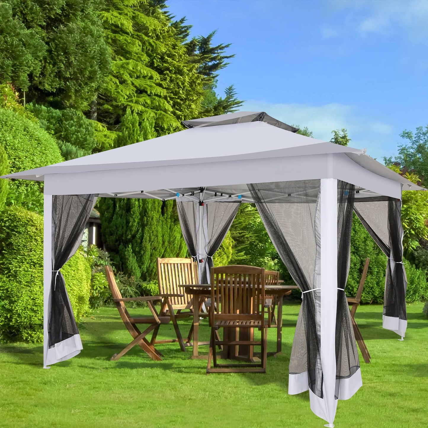 Pop-up Partytent – Vouwtent – Tuin Tent – Kampeertent – Camping Tent – Lichtgrijs – Automatisch Dak – Insectennet – Dubbel Geventileerd Dak – 3,6x3,6 Meter – Draagtas Inclusief