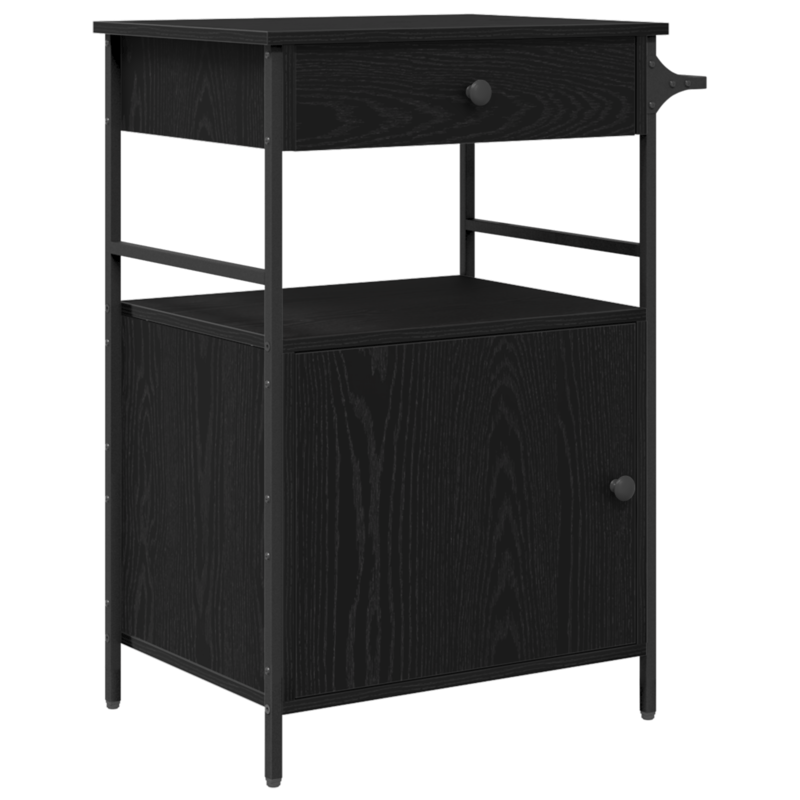 Kitchen Trolley in Black Oak – 56×43×89.5 cm, Processed Wood, Multi-Layer Storage, Rollable. Ideal for Kitchen, Dining Room. Seriously Textured, Sturdy, Durable, Practical, and Versatile