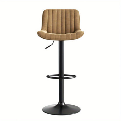 Set of 2 Modern Brown Velvet Swivel Bar Stools with Height-Adjustable Height (87-109cm) & 360° Rotation - Ergonomic Cushioned Seats, Soft Padded Backrests, Sturdy Black Base - Easy Assembly for Kitchen Island, Dining Room, H