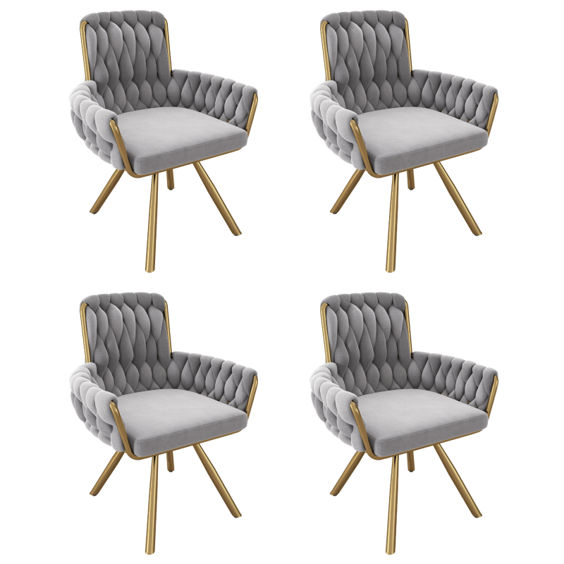 Schommelstoel – Relaxstoel – Fauteuil – Voedingsstoel – Loungestoel – Velvet Grijs – Set Van 4 – Met Metalen Poten – Comfortabele Zitting