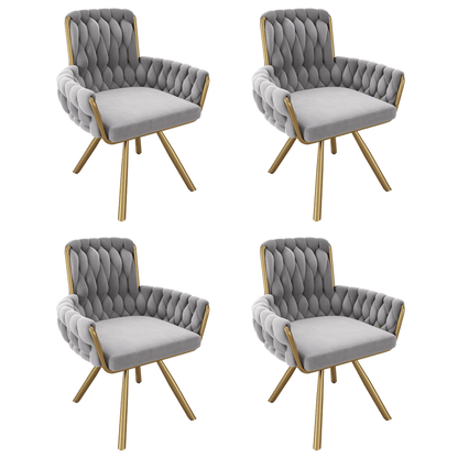 Schommelstoel – Relaxstoel – Fauteuil – Voedingsstoel – Loungestoel – Velvet Grijs – Set Van 4 – Met Metalen Poten – Comfortabele Zitting