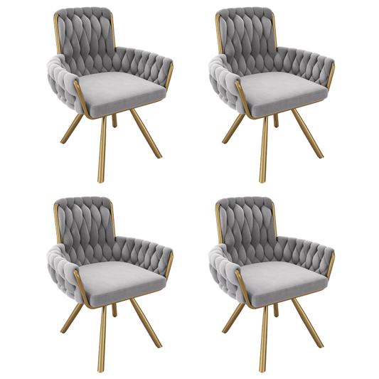 Schommelstoel – Relaxstoel – Fauteuil – Voedingsstoel – Loungestoel – Velvet Grijs – Set Van 4 – Met Metalen Poten – Comfortabele Zitting