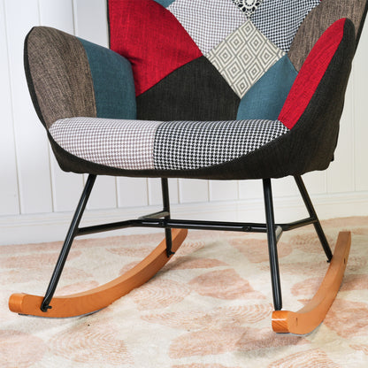 Schommelstoel – Zittingstoel – Relaxstoel – Stoel – Scandinavische Design – Mozaïek Variant – Massief Beukenhout – Metalen Frame – 66x84x97 cm