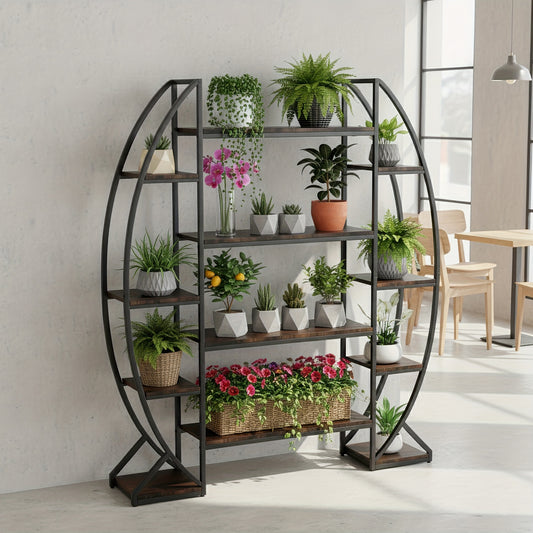 5-laags plantenstandaard – plantenrek – boekenkast – plantentoren – plantenbak – industrieel vintage design – stevig metalen frame – duurzame MDF-planken