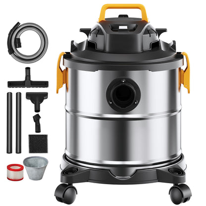 Stofzuiger – Natzuiger – Droogzuiger – Werkplaatszuiger – RVS Stofzuiger – 20 Liter Inhoud – 6 Peak PK Krachtige Zuigkracht