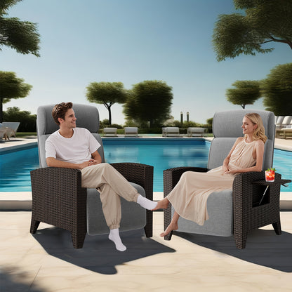 Rattan Loungebank – Tuinbank – Loungestoel – Buitenzithoek – Rattan Sofa – Diepgrijs – Verstelbare Rugleuning 160° – Extra Groot Met Bijzettafel