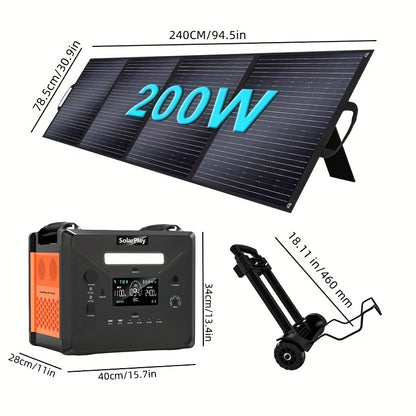 Draagbare Powerstation – Mobiele Generator – Noodstroomvoorziening – Camping Stroomvoorziening – Zonnegenerator – 2304Wh Capaciteit – 200W Zonnepaneel & Snel Opladen