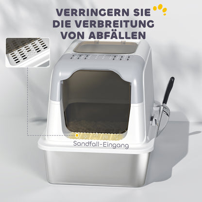 Kattenbak – Kattenbak Met Deksel – Katten Toilet – Kattenbak Met Schep – Gesloten Kattenbak – Roestvrijstalen Bak – Geurneutralisator – Voor Katten Tot 7 Kg