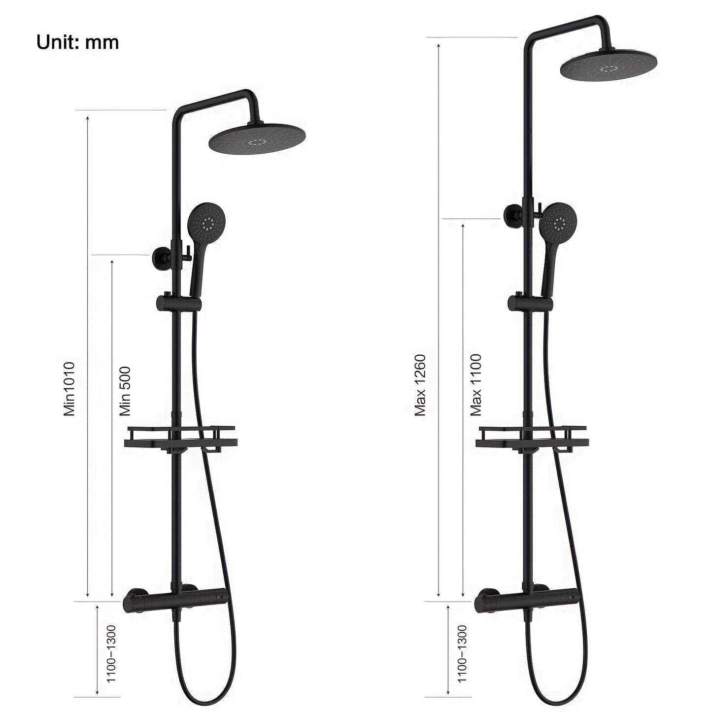 Thermostatische Douche Set – Douchekraan – Regendouche – Handdouche – Douchewand – Zwart Design – Veiligheidsstop 38°C – Drie Sproeistanden