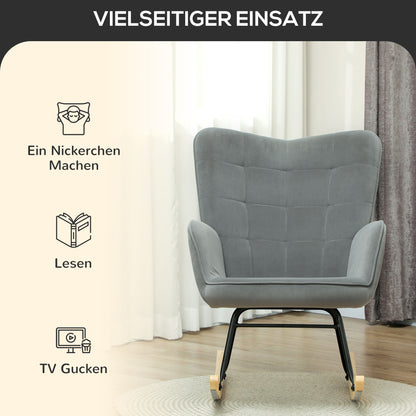 Vintage Schommelstoel – Schommelstoel – Relaxstoel – Fauteuil – Wiegstoel – Donkergrijs – Beukenhout & Staal – Dikke Bekleding
