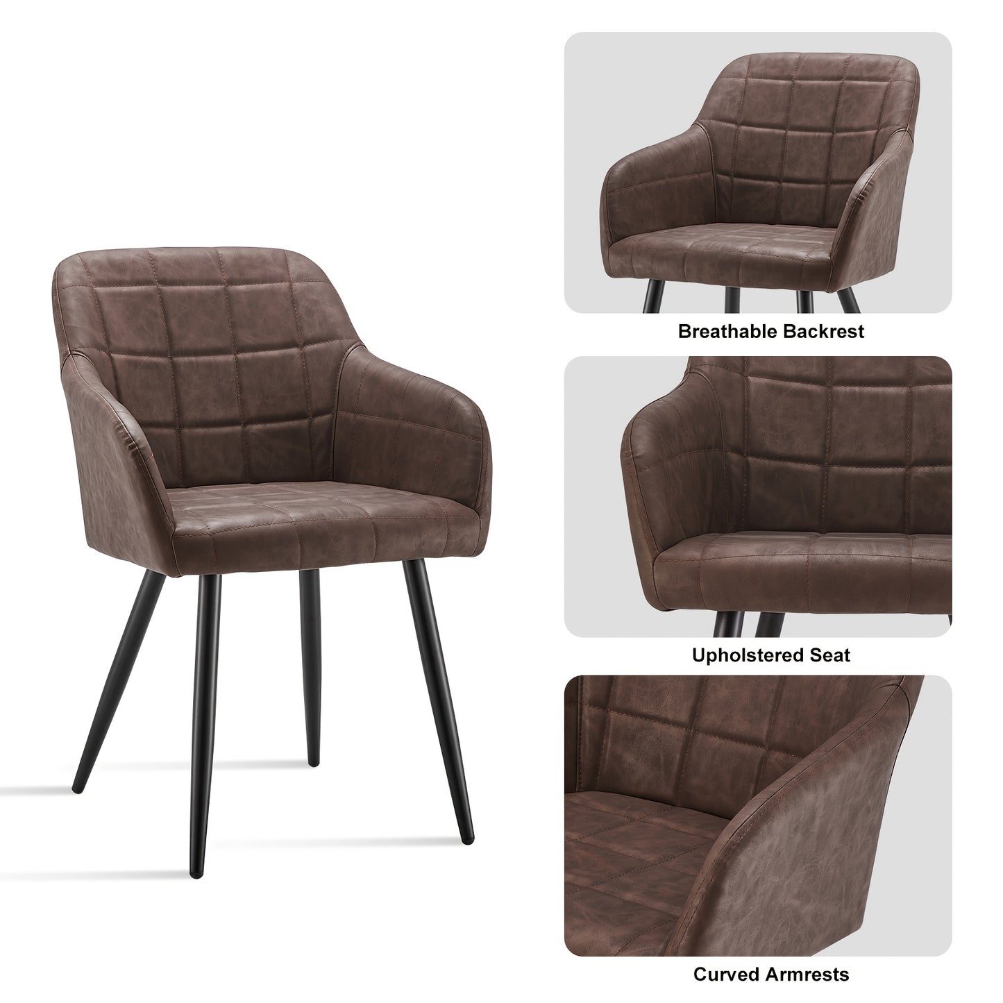 Eetkamerstoelen – Stoelen – Kuipstoelen – Armstoelen – Design Stoelen – Kunstleer Bekleding – Memory Foam Zitting – Metalen Poten
