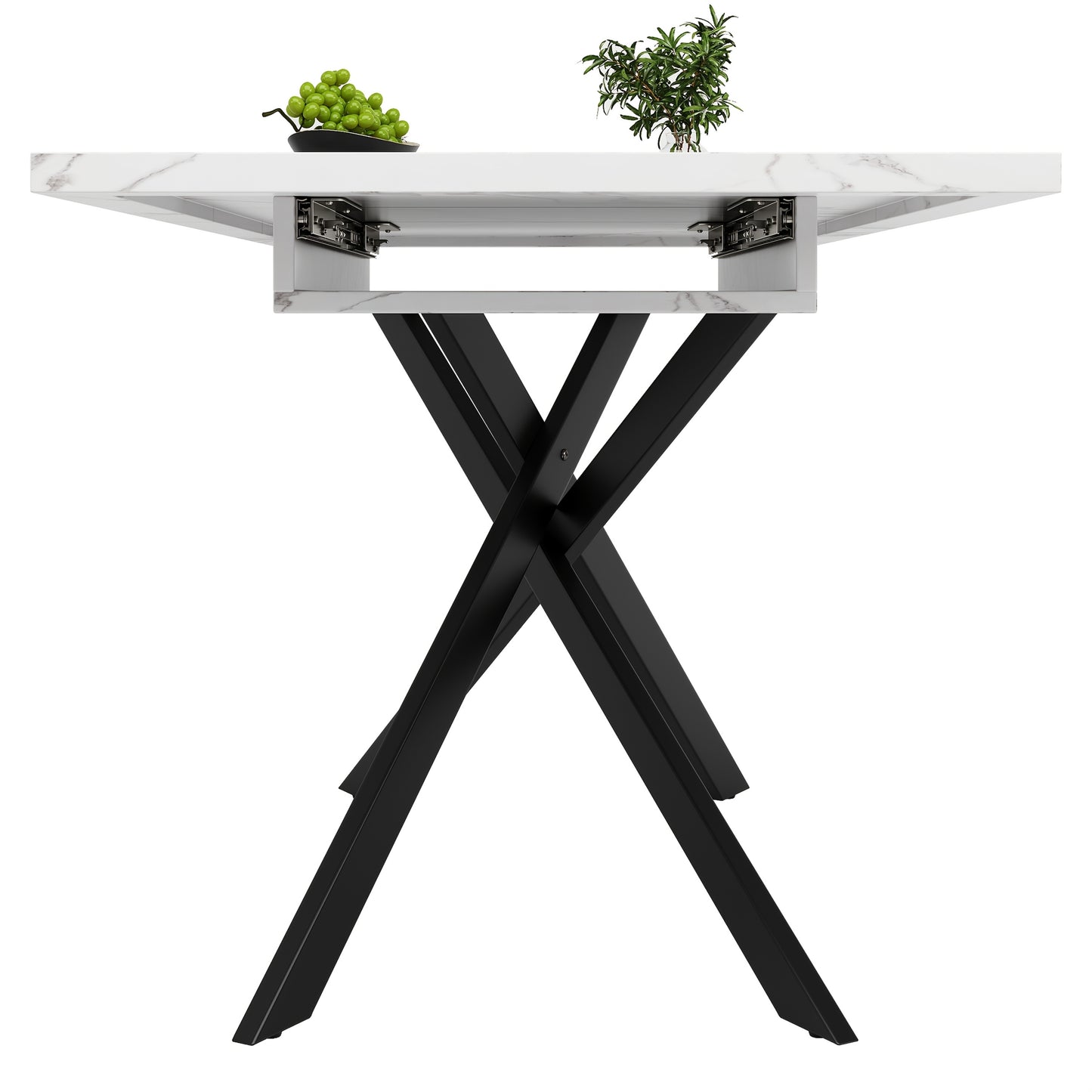 Eettafel – Dinertafel – Keukentafel – Salontafel – Eetkamertafel – Uitbreidbaar – Marmerlook Wit Tafelblad – Zwart Metalen Frame – Verstelbaar 120-160 cm – Ruimtebesparend Modern Design