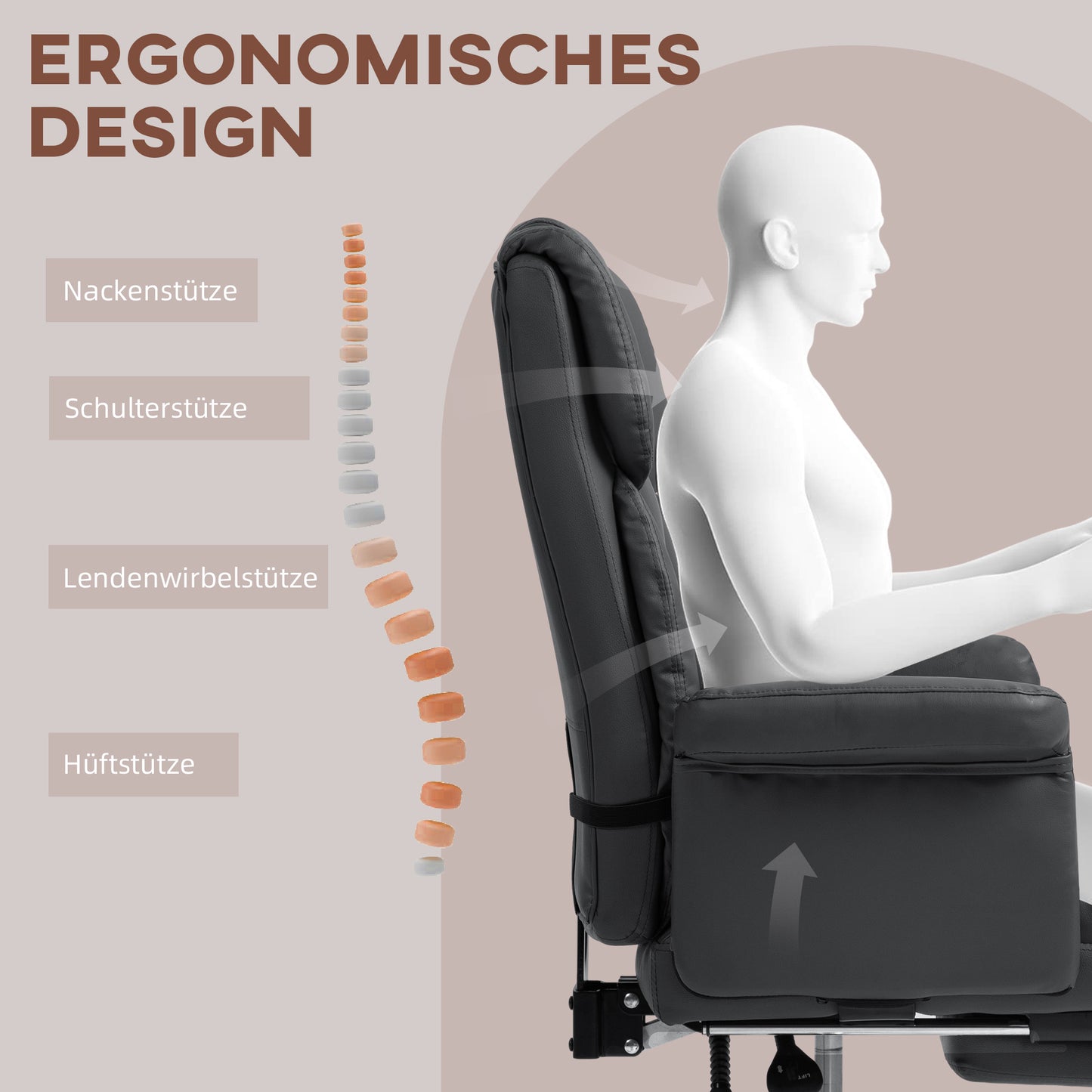 Ergonomische Bureaustoel – Kantoorstoel – Werkstoel – Bureaustoel Met Voetensteun – Zwarte Bureaustoel – Verstelbare Zithoogte 48-56 cm – Kantelbare Rugleuning