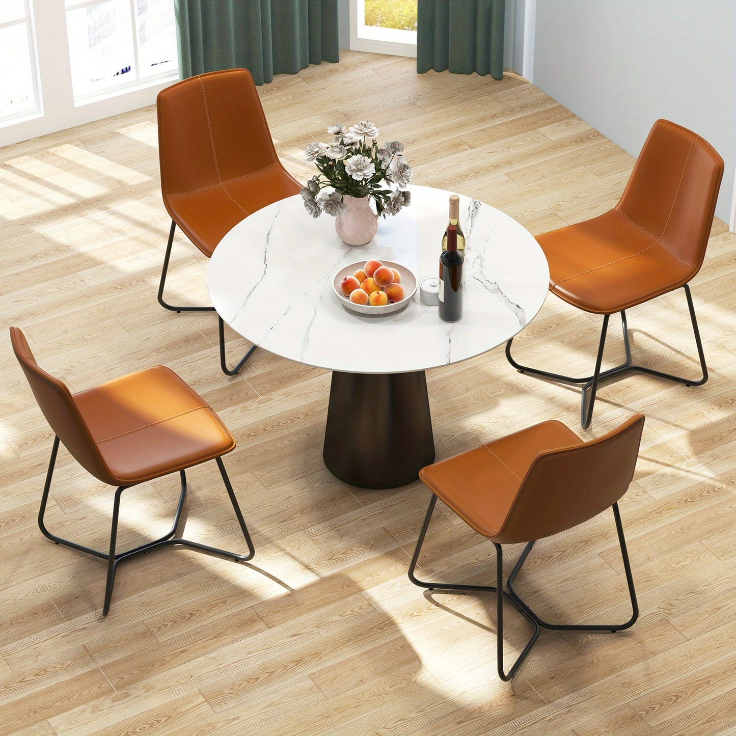 Eetkamerstoelen Set van 2 – Stoelen – Kuipstoelen – Keukenstoelen – Bistrostoelen – PU Leder Bekleding – Metalen Poten – Ergonomisch Comfort – Vintage Design Bruin