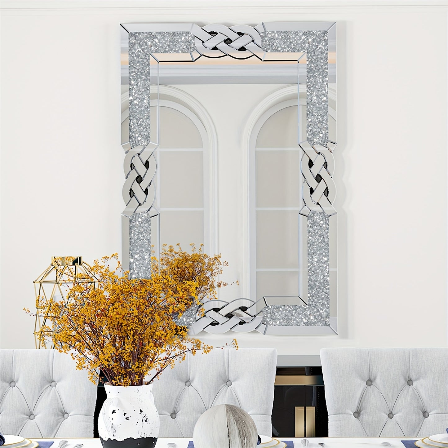 Wandspiegel – Spiegel – Muurspiegel – Deco Spiegel – Rechthoekige Spiegel – 90x60 cm – Zilverkleurig Diamant-Effect – 2,5 cm Dik Hoogwaardig Glas