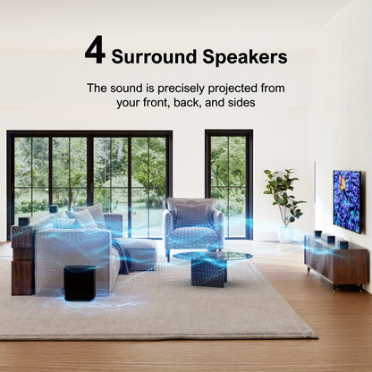 ULTIMEA 7.1ch Soundbar with Wireless Subwoofer, Virtual Surround Sound System for TV, App Control, 410W Peak Power, Sound bar for TV, 4 Wired Surround Speakers, Home Theater Sound System