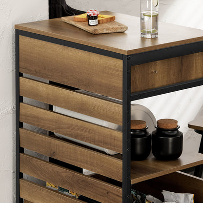 Keukentrolley – Keukenwagen – Serveerwagen – Opbergtrolley – Rolwagen – MDF Hout – Verrijdbare Lade met Remmen – Werkblad 60x45 cm