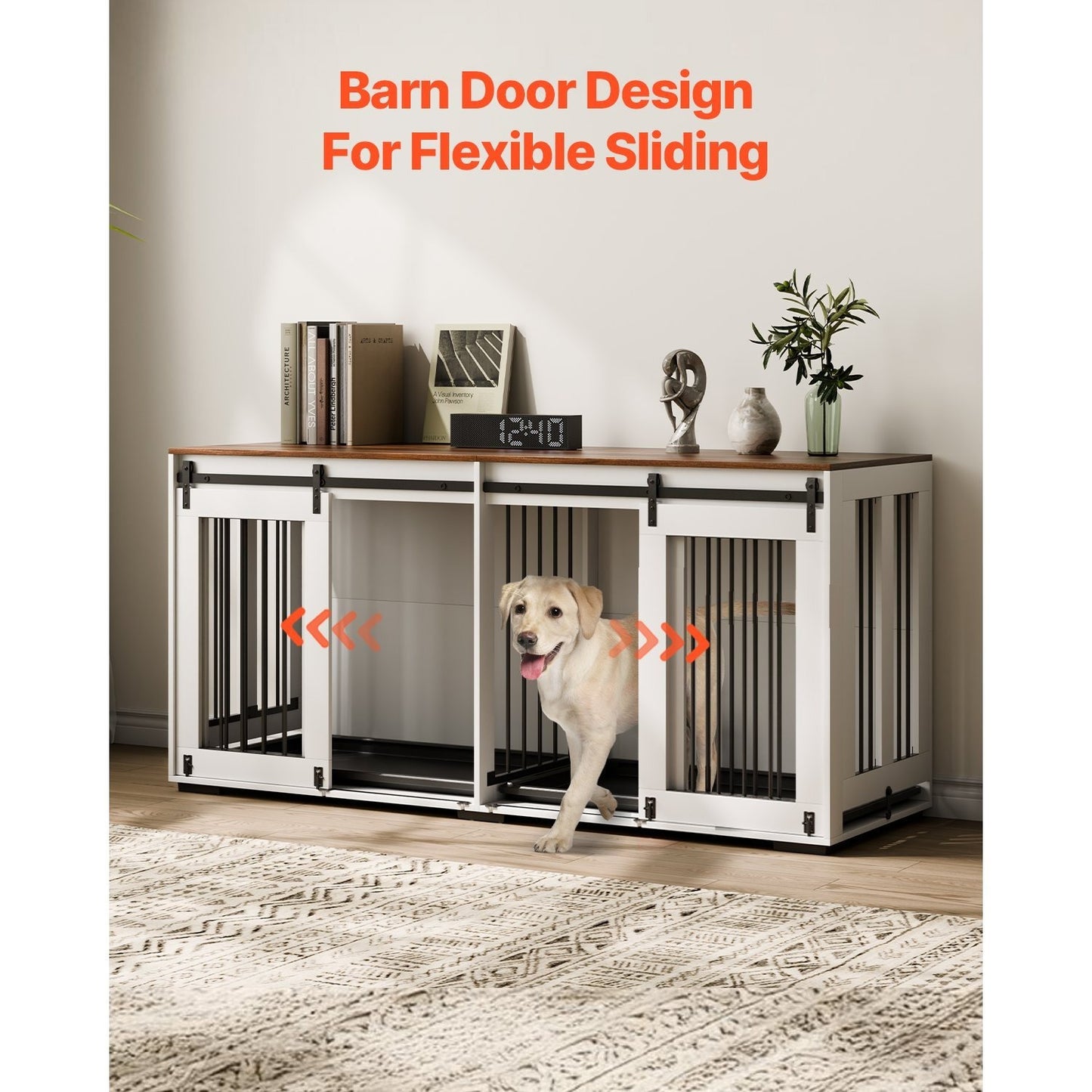 Hondenbench – Hondenkooi – Hondenhok – Hondenkooi Meubel – Bench Voor Grote Honden – 72 Inch – Houten Bank – Uitneembare Plastic Trays