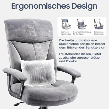 Ergonomische Bureaustoel – Bureaustoel – Werkstoel – Computerstoel – Bureaukruk – XXL Breed Zitvlak – Metalen Frame – Hoge Rugleuning – Lendensteun – Grijs S