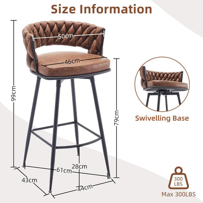 Barstoel – Barkruk – Bezoekersstoel – Stoel – Barkrukken – Hoogte 79 cm – Met Gevlochten Rugleuning – Met Metalen Frame