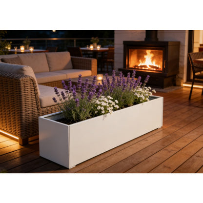 White Plant Pot Compatible for /Outdoor Use - Modern Rectangular Cold-Rolled Steel Planter with Painted, Lightweight Durable Garden Pot for Small Spaces, Balcony, (120x40x40cm) - Assembly, Quick Planting Setup
