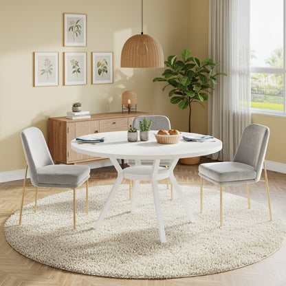 Ronde Eettafel – Eetkamertafel – Keukentafel – Ronde Tafel – Witte Tafel – MDF Tafelblad – Stabiel Metaal Onderstel – Ø 119 cm Voor 4-6 Personen