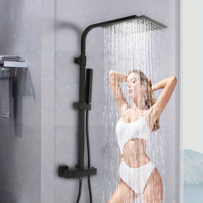 Thermostatische Regendouche – Regendouche Set – Douchekop – Handdouche – Douche Systeem – Mat Zwart – 25x25 cm – Verstelbare Hoogte