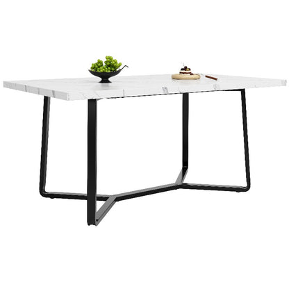 Eettafel – Dinertafel – Tafel – Eetkamertafel – Woonkamertafel – Marmeren MDF Blad – Zwarte Metalen Poten – 138x75x76cm – Klassiek Stijl – Zonder Montage