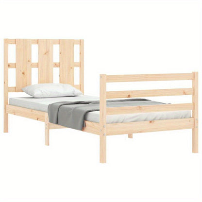 Single-Size Contemporary Wooden Bed Frame with Headboard - Solid & Removable Durable Wood, Easy Assembly, No Power Needed for Small Spaces, Bedroom Furniture, Minimalist Design, Natural Wood Finish