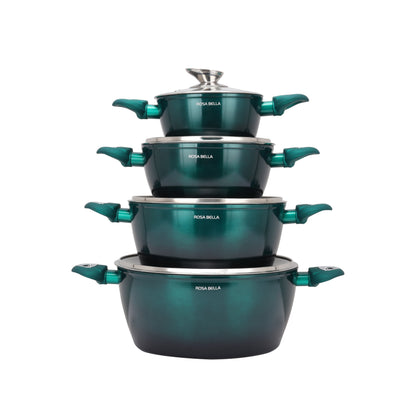 8-Delige Pannenset – Kookpannen – Steelpannen – Inductiepannen – Kookgerei – Green Kleur – Keramische Anti-aanbaklaag – Energiezuinige Warmteverdeling