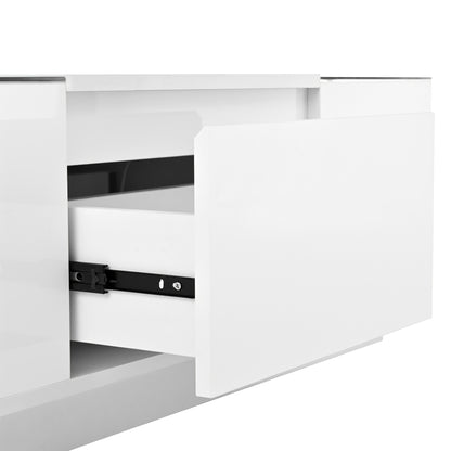 Modern Minimalist Large Coffee Table with Glass Top & Storage - White Frame, 2 Drawers, Easy Assembly, 105cm (40.5") Square Table, Metal for, Beige -Friendly Furniture - No Wood, Low-Maintenance