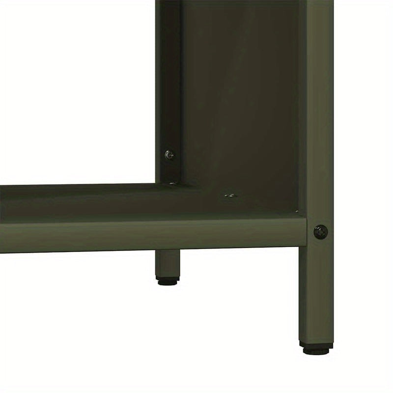 Houtopslag – Brandhoutrek – Haardhoutrek – Houtberging – Haardhoutopslag – Roestvrijstalen Frame – Uittrekbaar Ontwerp 100,5x35,5x40 cm – Weerbestendig Buitengebruik – Olijfgroen Houten Blad