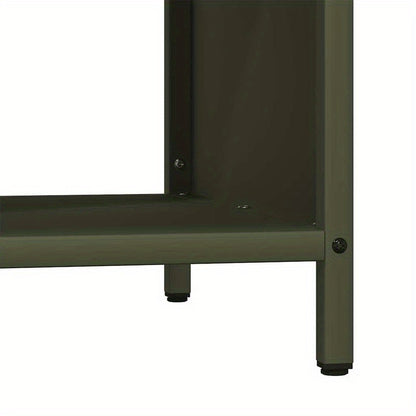 Houtopslag – Brandhoutrek – Haardhoutrek – Houtberging – Haardhoutopslag – Roestvrijstalen Frame – Uittrekbaar Ontwerp 100,5x35,5x40 cm – Weerbestendig Buitengebruik – Olijfgroen Houten Blad