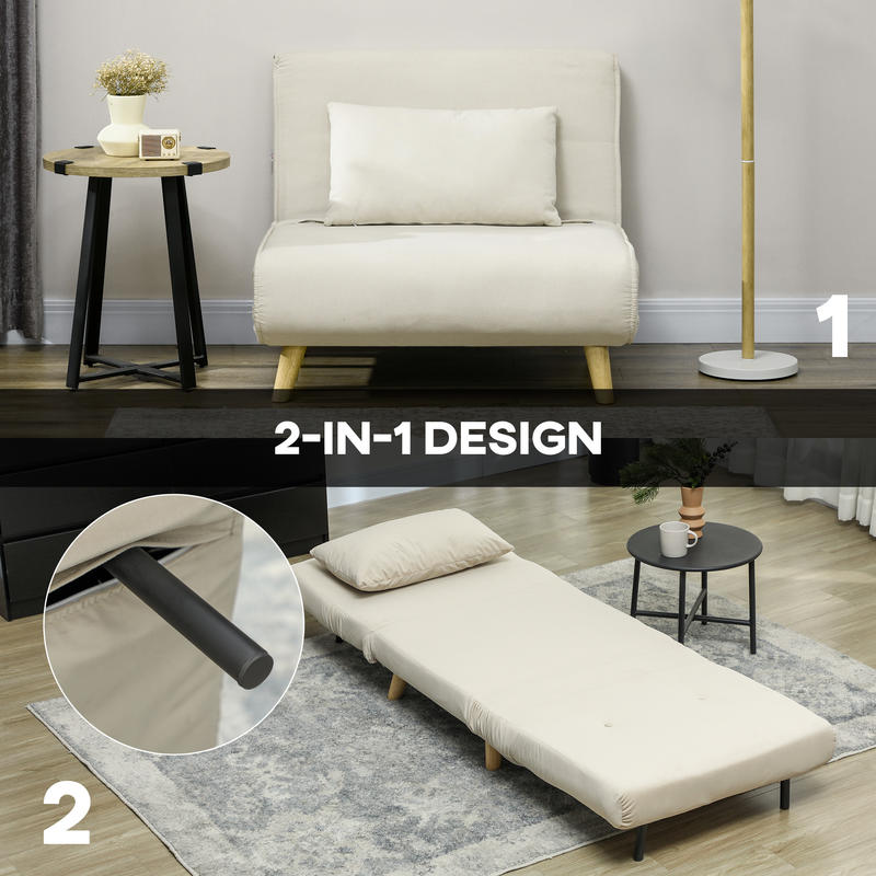 Foldable Bed Chair with Adjustable Recliner - Foam & Bed Function, Heavy-Duty up to 120kg, Space-Saving Folding Armchair Suitable for Small Apartments, Dorms, - Beige (Plastic/Metal Frame)