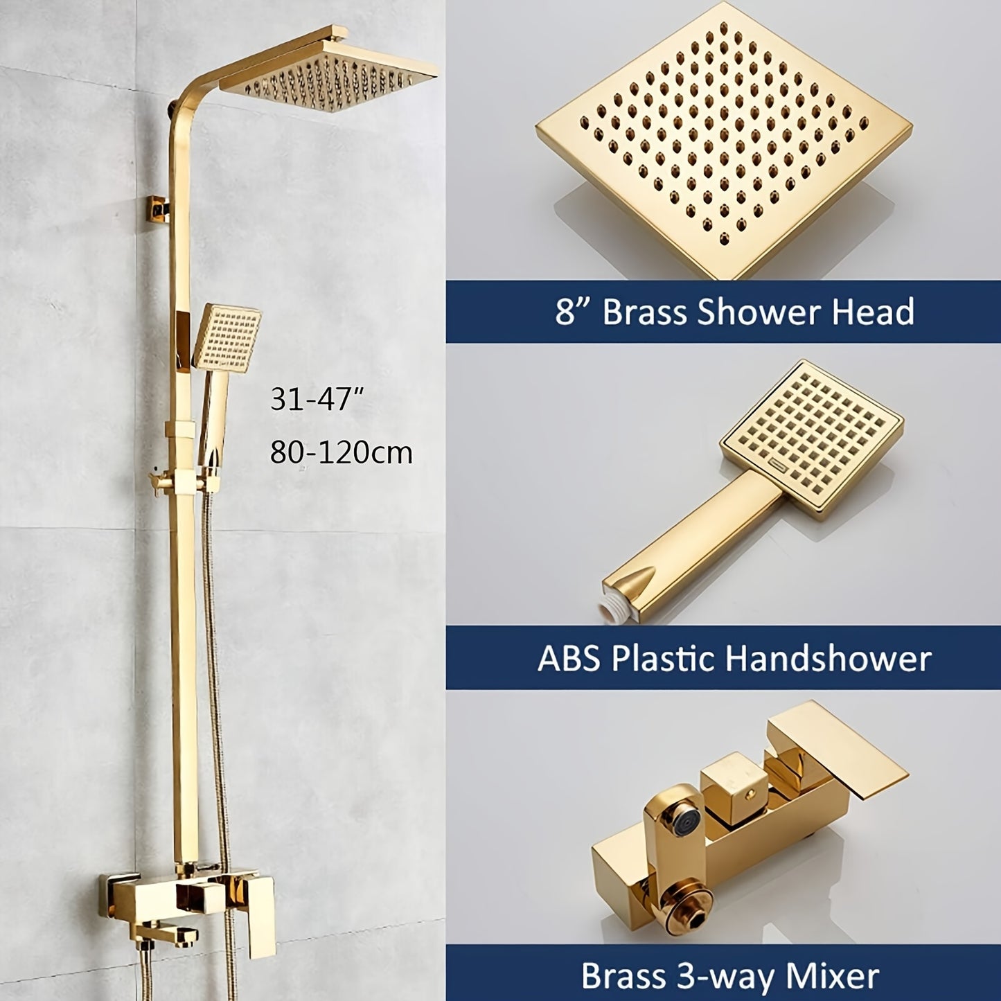 Douche Set – Douchekop – Regendouche – Handdouche – Badkraan – Gouden Afwerking – Messing Materiaal – 3 Functies